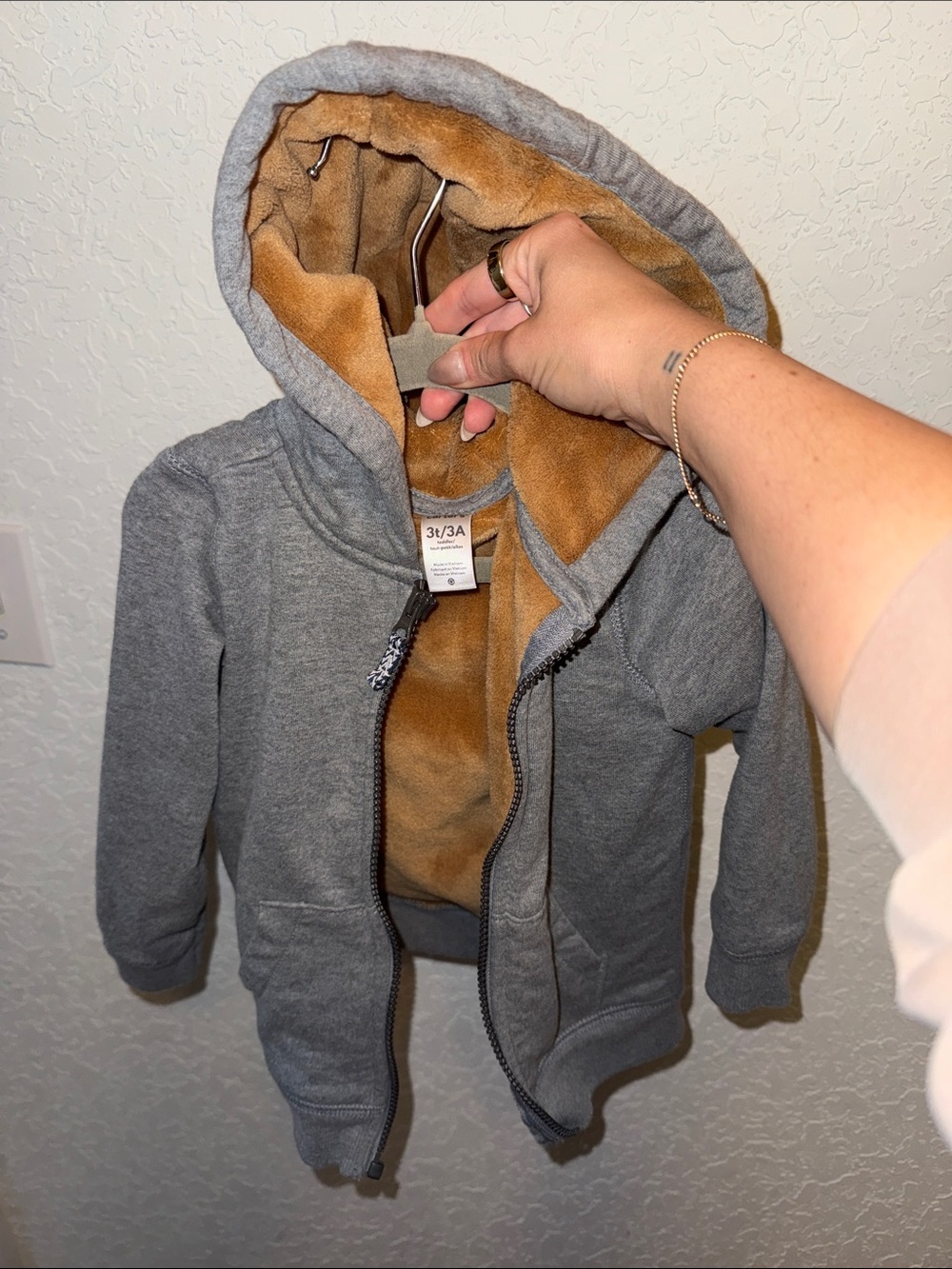 Toddler 3T Gray Hooded Zip Jacket with Brown Sherpa Lining